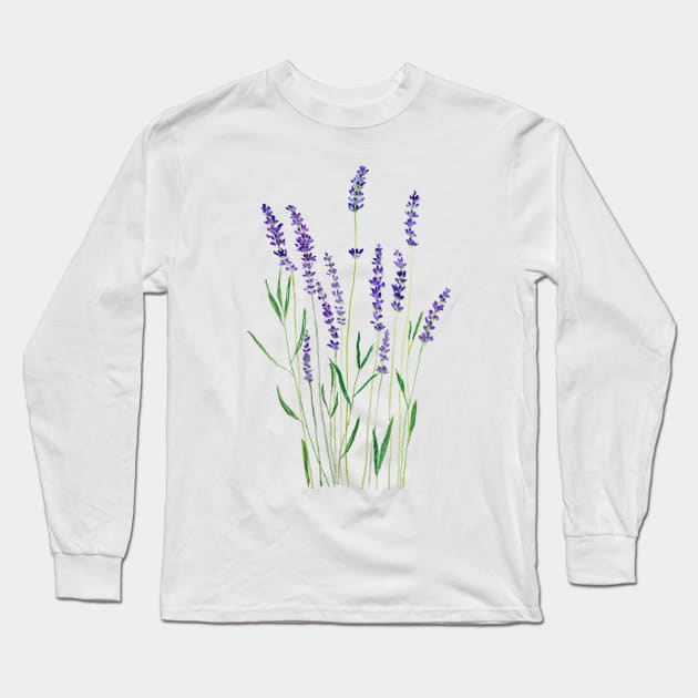 purple lavender flower watercolor painting Long Sleeve T-Shirt by colorandcolor